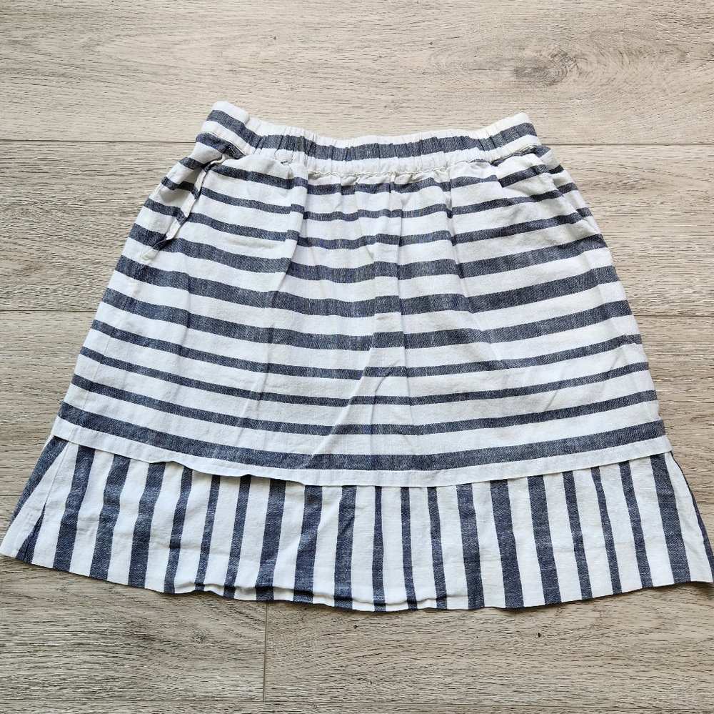 LOFT Navy Blue and White Striped Skirt Womens Xs Cotton Beach Casual